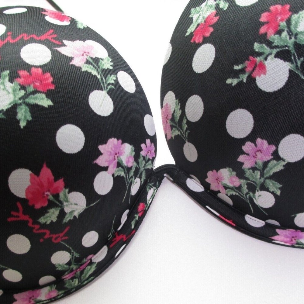 VICTORIA'S SECRET PINK Super Push Up Bra Black White Polka Dot Sexy VS NWT